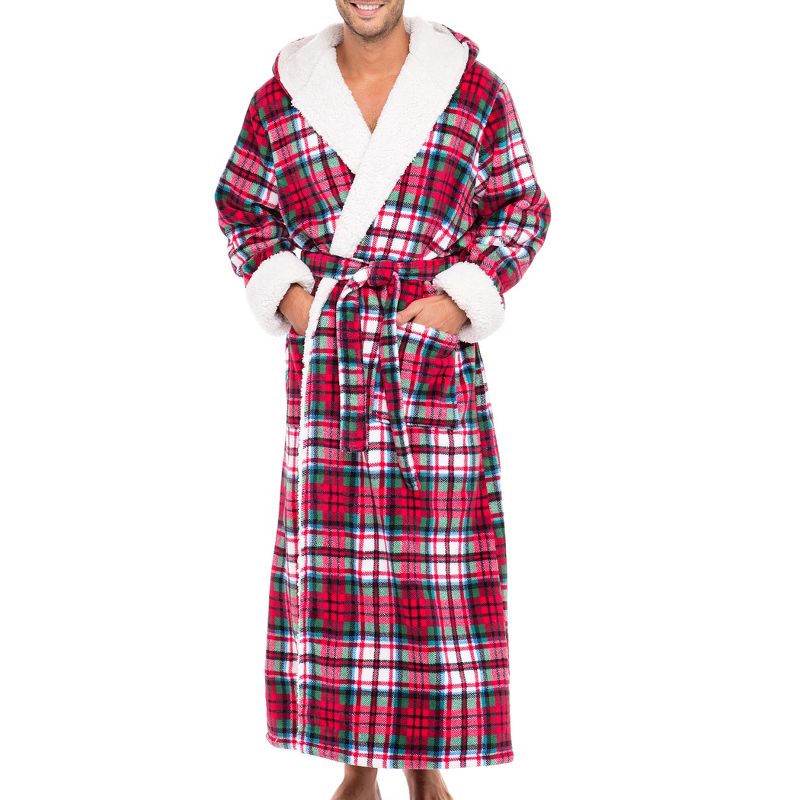 Men's Warm Winter Plush Hooded Bathrobe, Full Length Fleece Robe with Hood, 1 of 7