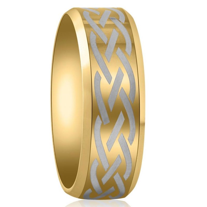 Pompeii3 Men's Gold Plated Tungsten Ring Celtic Laser 8mm Wedding Band, 2 of 5