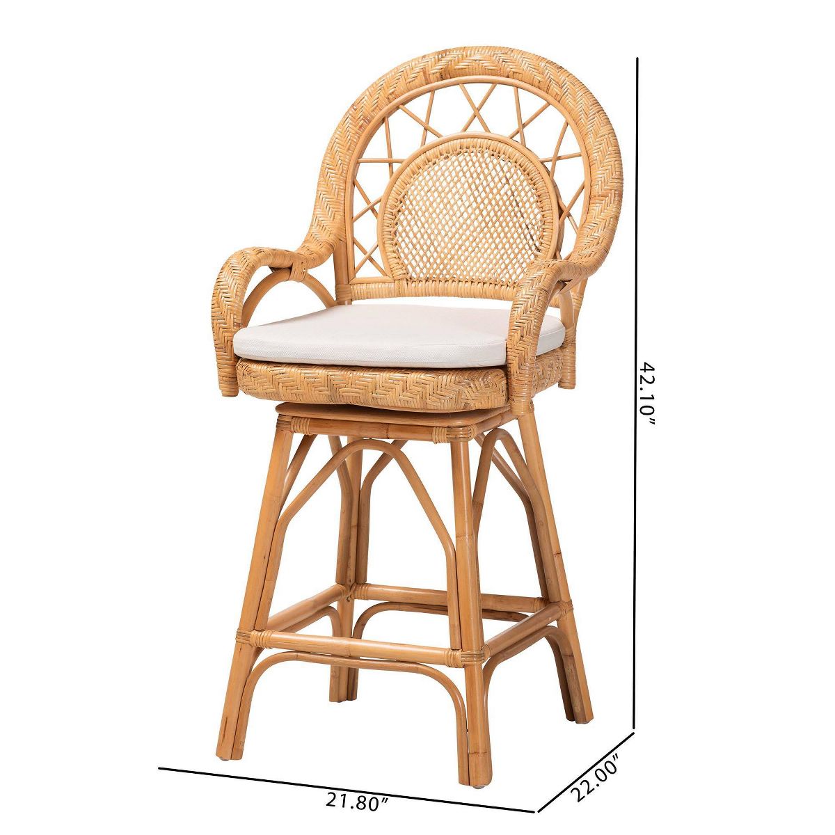 bali & pari Adam Natural Rattan Counter Stool with Cushion Light Honey - thumbnail 4
