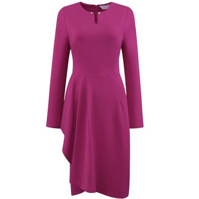 Hobemty Women's Faux Wrap Ruffle V Neck Pleated Front Wear to Work Pencil Dress