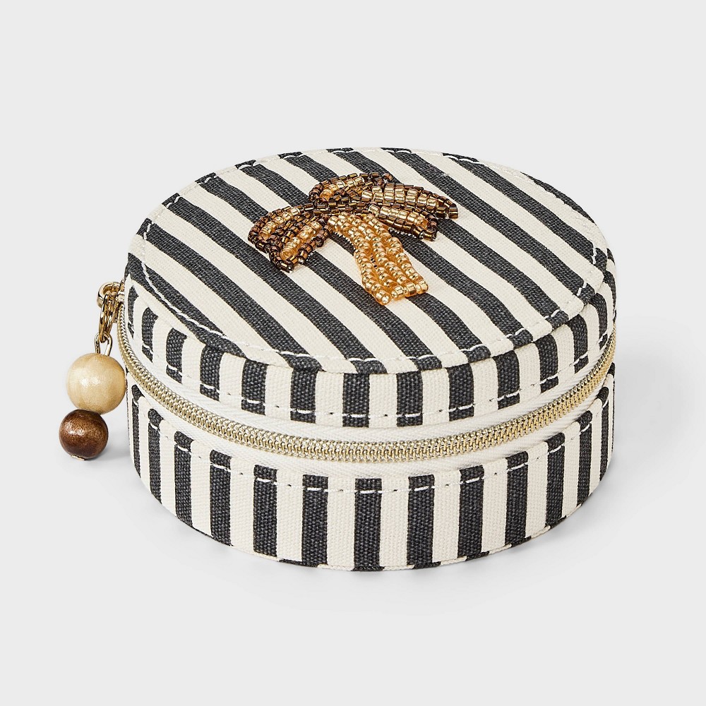 Round Beaded Palm Tree Travel Jewelry Storage Case - A New Day™ Black/Gold