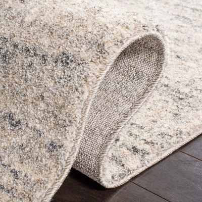 Ivory and Dark Grey Abstract Shag Rug, 4' x 6'