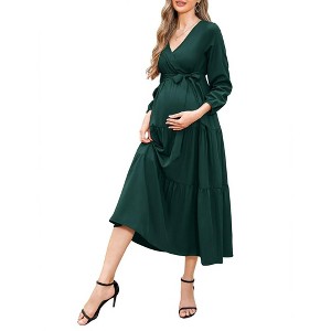 LXT-Women's Tiered Ruffle Hem Maxi Dress with Belt for Baby Shower - 1 of 4
