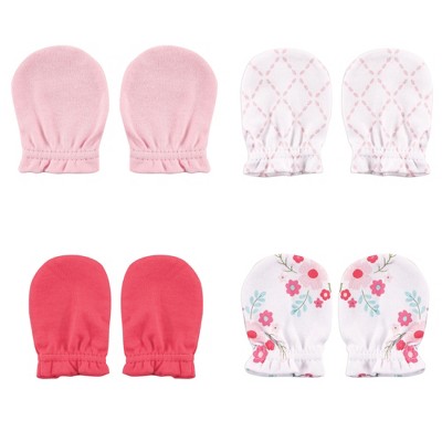 Luvable Friends Baby Girl Cotton Scratch Mittens 4pk, Floral, One Size