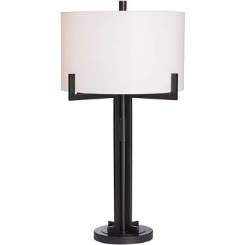 Franklin Iron Works Idira Modern Industrial Table Lamp 31 1/2" Tall Black Metal White Drum Shade for Bedroom Living Room Bedside Nightstand Office