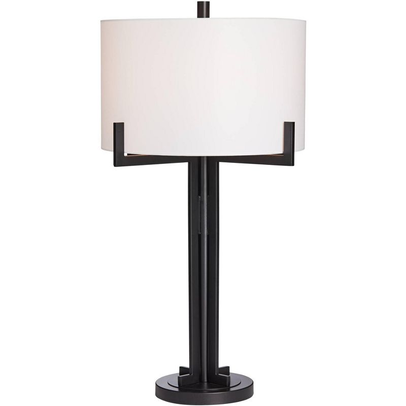 Franklin Iron Works Idira Modern Industrial Table Lamp 31 1/2" Tall Black Metal White Drum Shade for Bedroom Living Room Bedside Nightstand Office, 1 of 13