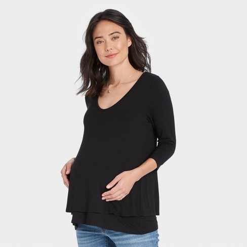 Women's Side Ruched 3/4 Sleeve Maternity Scoopneck T Shirt Tops Pregnancy Blouse 