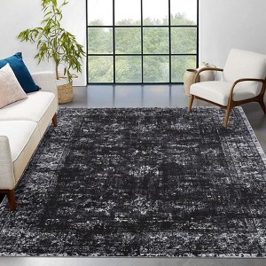 Vintage Rug Machine Washable - Non Slip Distressed Area Rug for Living Room, Bedroom (Black) - 1 of 4