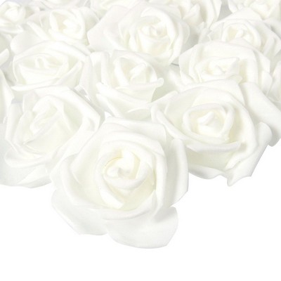 Juvale 100 Pack Artificial Fake Foam Rose Flowers for Wedding Decorations, Baby Showers, Crafts - Snow White, 3 X 1.25 X 3 inches