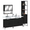 vidaXL 4-Piece Bathroom Set - Wall-Mounted Mirror Cabinet, Dual Sink Cabinets, Tall Storage Unit, Black Contemporary Engineered Wood and Steel - 2 of 4