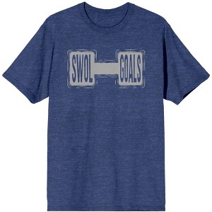 Gym Culture Swol Goals On Dumbbell Unisex Adult's Navy Heather Graphic Tee - 1 of 3