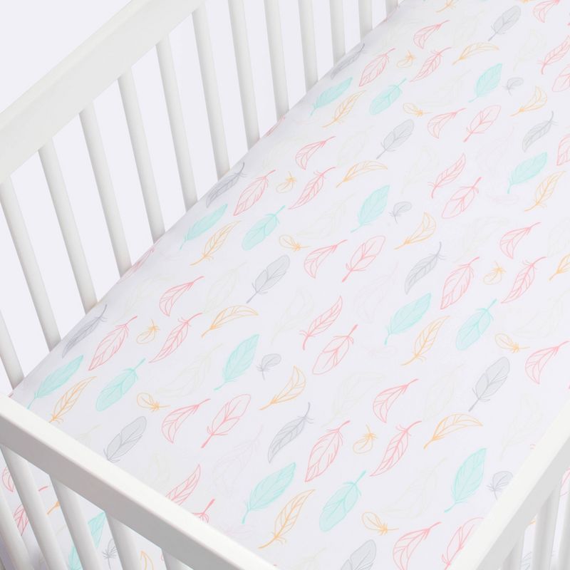 Fitted Crib Sheet Feathers - Cloud Island&#8482; Pink, 4 of 7