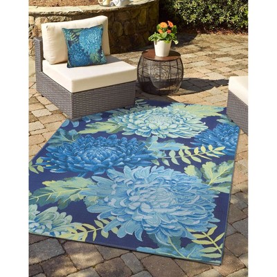 Navy Mum Burst Contemporary Round Indoor/Outdoor Rug