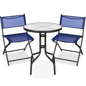 Best Choice Products 3-Piece Patio Bistro Dining Furniture Set w/ Round Textured Glass Tabletop, Folding Chairs - 1 of 4