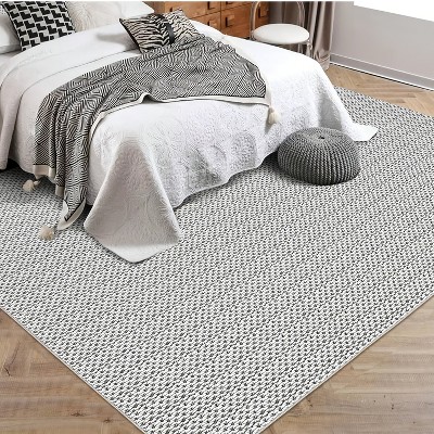 Modern Area Rug -Washable Low Pile Non Slip Floor Carpet Soft Non Shedding Thin Rug,Faux Woven Design