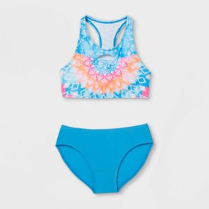 Girls High Neck Kaleidoscope Print Bikini Set Art Class Blue Target