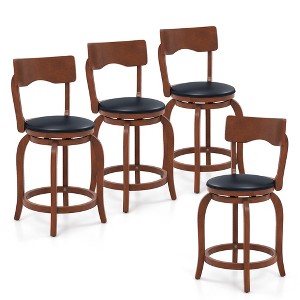 Tangkula 24" Swivel Bar Stools Set of 4 w/ Rubber Wood Frame Upholstered Seat Footrest - 1 of 4
