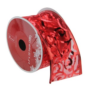 Northlight Swirls of Red Christmas Wired Craft Ribbon 2.5" x 10 Yards - 1 of 3