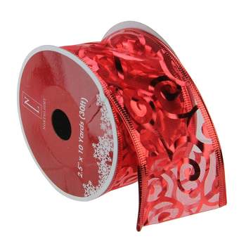 Northlight Swirls of Red Christmas Wired Craft Ribbon 2.5" x 10 Yards