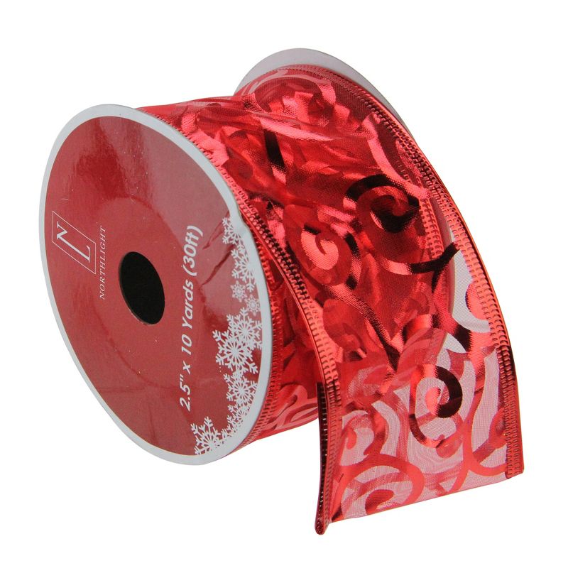 Northlight Swirls of Red Christmas Wired Craft Ribbon 2.5" x 10 Yards, 1 of 4