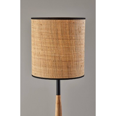 Cayman Black and Natural Wood Floor Lamp with Rattan Shade