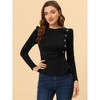 INSPIRE CHIC Women's Round Neck Button Decor Long Sleeve Peplum Shirts - 2 of 4
