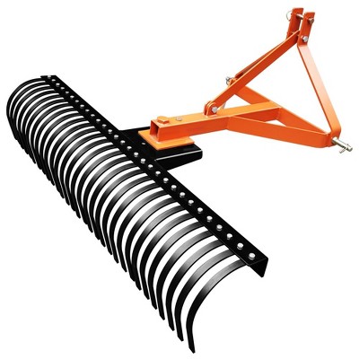 Landscape Rake for Tractor,3-Point Lawn Dethatcher Attachments with Steel Tines, 360 Degree Rotation Tow-Behind Landscape Rake, Orange