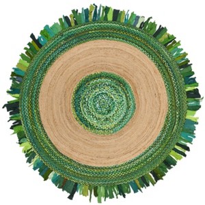 Cape Cod CAP701 Handmade Woven Area Rug - Green/Natural - 6' X 6'  Round - Safavieh - 1 of 3