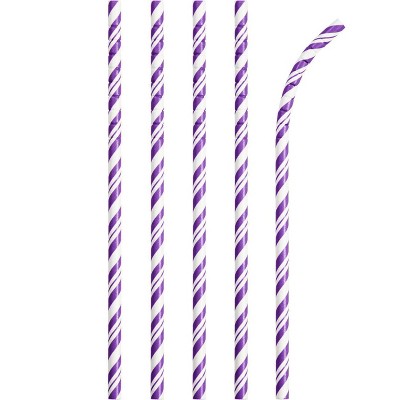 24ct Amethyst Striped Paper Straws Purple