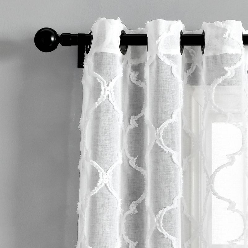 2pk 38&#34;x84&#34; Sheer Avon Trellis Curtain Panels White - Lush D&#233;cor, 3 of 10
