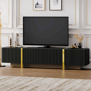 74.7" MDF Fluted TV Stand with Wood Grain Legs, Sideboard Cabinet with Drawers and Blister Molding Panels for Living Room or Entryway - 1 of 4