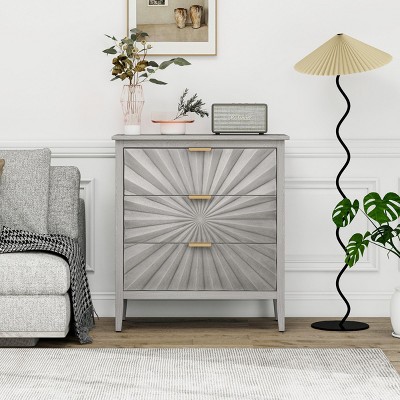 Modern Pine Legs 3 Drawer Storage Cabinet,Farmhouse Entryway Cabinet with 3 Drawers,Wooden Living Room Bedroom Nightstand Dresser-Coolbibila