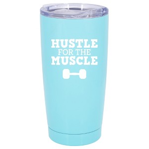 100 North 20 Ounce Stainless Steel On the Go Travel Tumbler With Push Top Lid, Hustle for the Muscle Teal - 1 of 4