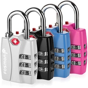 Fosmon 4 Pack TSA Approved Luggage Locks, Combination Padlock with Open Alert, Combo TSA Locks for Luggage, Suitcase - Black, Blue, Pink, Silver - 1 of 4
