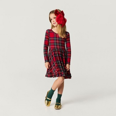 Girls Red Tartan Plaid Ruffled Twirl Dress - Posh Peanut