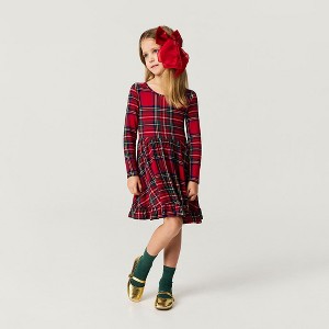 Girls Red Tartan Plaid Ruffled Twirl Dress - Posh Peanut - 1 of 4