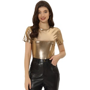 INSPIRE CHIC Women's Clubwear Short Sleeve Shiny Metallic Blouse - 1 of 4