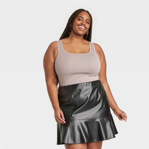 Women's Faux Leather Corset Tank Top - Ava & Viv™ Black 1x : Target