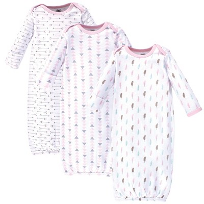 Luvable Friends Baby Girl Cotton Long-Sleeve Gowns 3pk, Girl Feathers, 0-6 Months