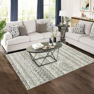 Large Rugs  Boho Dining Room Rug, Stain-Resistant Low Pile Indoor Carpet, Distressed Geometric Floor Mats - 1 of 4