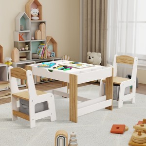 Hrinhom Wooden Kids Play Table and 2 Chairs Set with Storage Compartments - 1 of 4