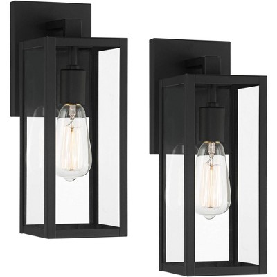 John Timberland Modern Outdoor Wall Lights Fixtures Set of 2 Mystic Black Damp Rated 14" Clear Glass Exterior House Porch Patio