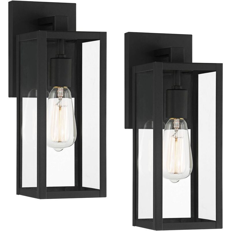 John Timberland Titan Modern Outdoor Wall Light Fixtures Set of 2 Mystic Black 14 1/4" Clear Glass for Post Exterior Barn Deck House Porch Yard Patio, 1 of 8