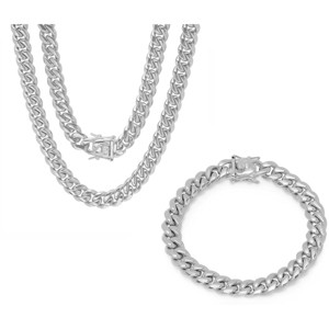 Steeltime 24" and 8.5" Men's stainless steel Miami Cuban chain link set with box clasp 10mm - 1 of 4