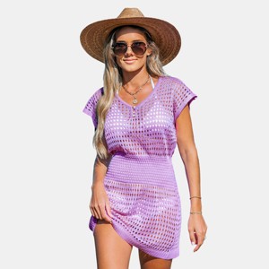 Women's Crochet Knit Cutout V-Neck Mini Cover-Up Dress - Cupshe - 1 of 4