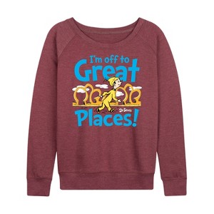 Women's - Dr. Seuss - I'm Off To Great Places Lightweight French Terry Wide Neck Long Sleeve Shirt - 1 of 4