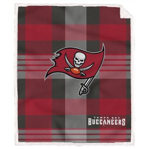 NFL Tampa Bay Buccaneers Plaid Steel Royal Plush Faux Shearling Blanket - 1 of 3