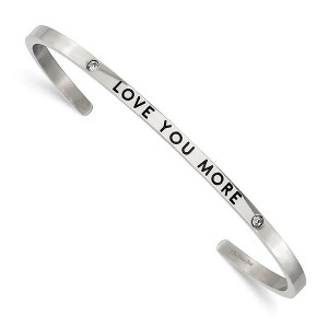 Black Bow Jewelry 3mm Stainless Steel Enamel & Crystal LOVE YOU MORE Cuff Bracelet - 1 of 4