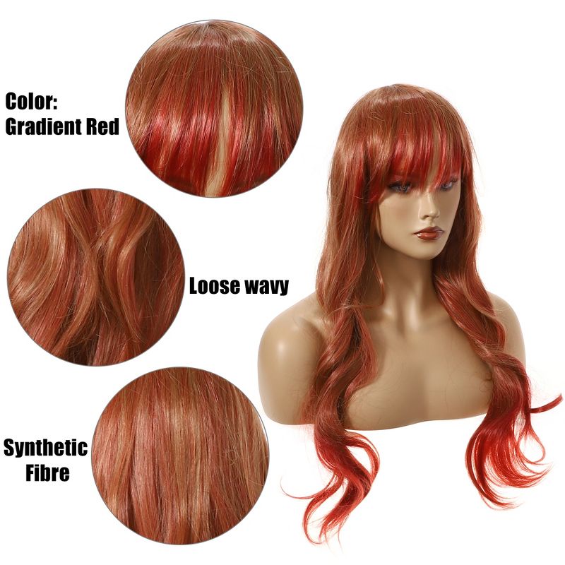 Unique Bargains Curly Women's Wigs 26" Orange Gradient Red with Wig Cap, 4 of 7