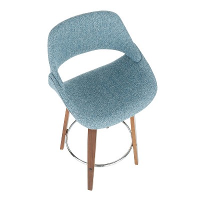 Set of 2 Blue Swivel Mid-Century Modern Counter Stools